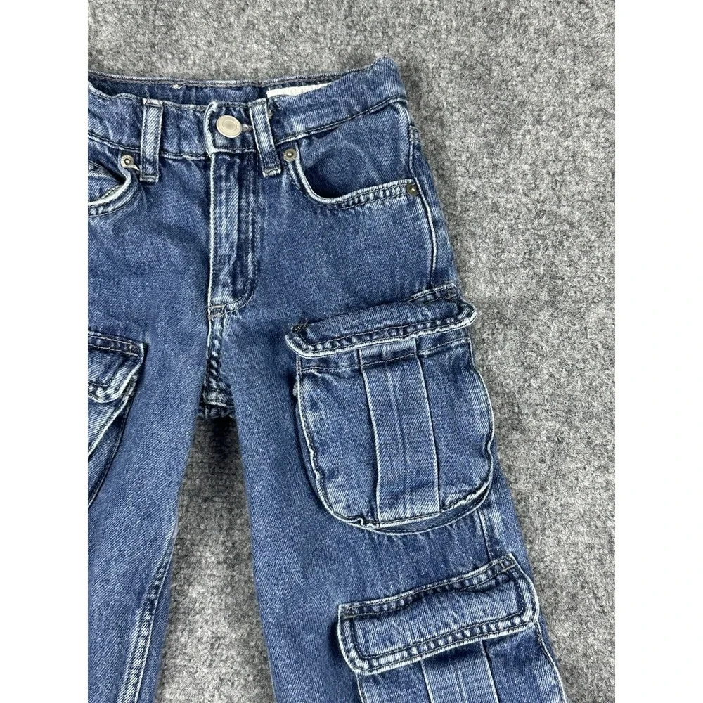Zara Kids Blue Denim Multi-Pocket Cargo Jeans Size 6 Streetwear Y2K